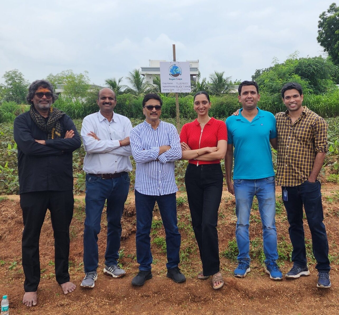 A triptych of photos showing the leadership team standing in a field.